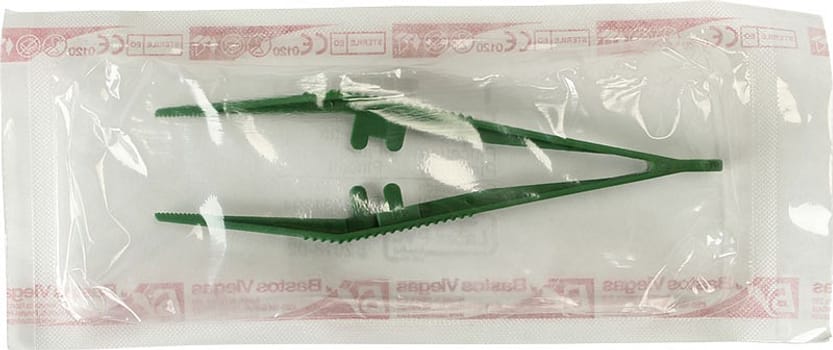 Pincet, engangs, med styrestift, steril, grøn, 13 cm