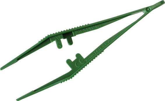 Pincet, engangs, med styrestift, steril, grøn, 13 cm