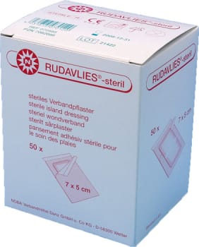 Rudavlies, plaster med sårpude 2,3x5cm, steril, 5 cm x 7 cm