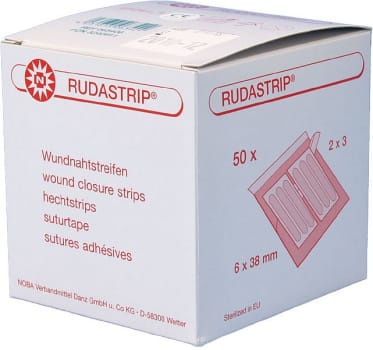 Rudastrip, suturtape, hvid, steril, 6 mm x 38 mm