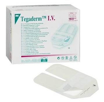 Tegaderm film IV, kanyleforbinding m/ramme+label, steril, 7 cm x 8,5 cm