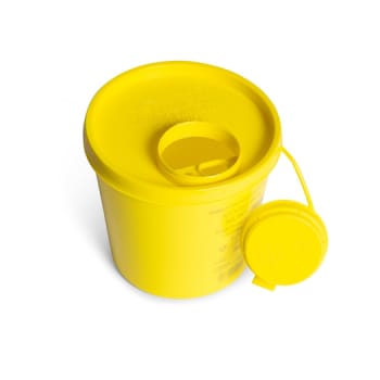 Klinion Easycare, kanylebeholder, gul, med kanyleaftræk UN godkendt, 1,5 l