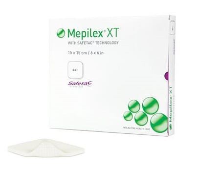 Mepilex XT, skumbandage med Safetac og eksudatkanaler, steril, 10 cm x 20 cm