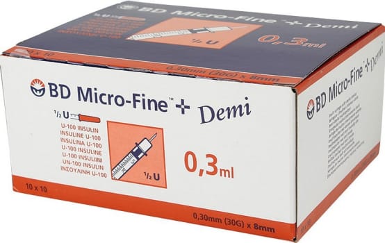 BD MicroFine, insulinsprøjte 0,3 ml med kanyle, steril, 8 mm x 0,30 mm (30G)