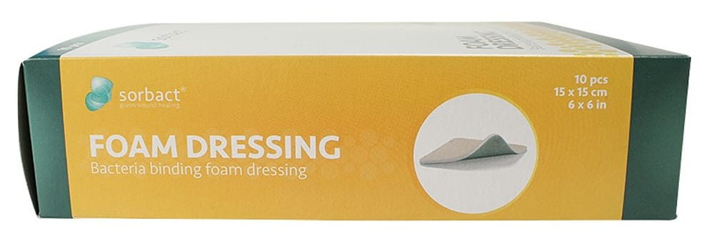 Sorbact Foam, skumbandage med Sorbact, steril, 15 cm x 15 cm