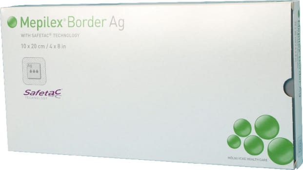 Mepilex Border Ag, border med sølv og silikone, steril, 10 cm x 20 cm