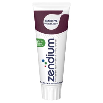 Zendium tandpasta, sensitive, ståtube, 75 ml