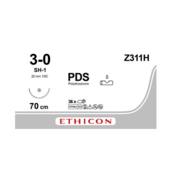Ethicon PDS II sutur, ufarvet, 70 cm, SH-1 nål, steril, 3-0