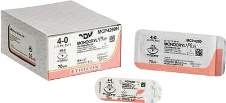 Ethicon Monocryl Plus, sutur, ufarvet med FS-2 nål, steril, 4-0