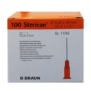 Sterican kanyle, orange, steril, 25G x 1 1/2in, 0,5 mm x 40 mm