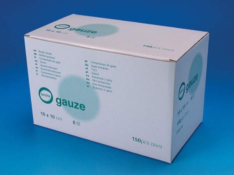 Mölnlycke, gazekompres, 8-lag, brev a 5 stk., steril, 10 cm x 10 cm