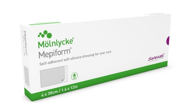 Mepiform, arbandage m. Safetac silikone, selvklæb.,steril, 4 cm x 30 cm