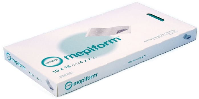 Mepiform, arbandage m. Safetac silikone, selvklæb.,steril, 10 cm x 18 cm