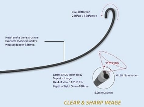 Innovex, Single Use Choledochoscope, flexible, steril, L: 380 mm, distal end Ø: 5 mm