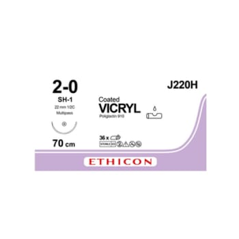 Ethicon Vicryl sutur, ufarvet, 70 cm, SH-1 nål, steril, 2-0