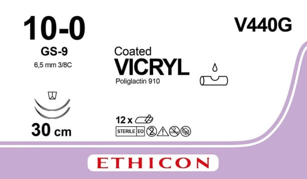 Ethicon Vicryl, sutur, violet, 30 cm med 2 x GS-9 nål, steril, 10-0