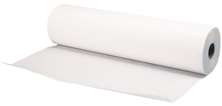 Mediq, 2-lags lejepapir hvid præget, perforeret, 135 ark, 50 cm x 46 m