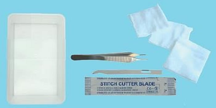Suturfjerningssæt, med suturkniv, adson pincet, kompres, steril