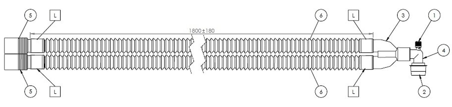 Altech Cirkelsystem, harmonika, med Y-stykke, aft. albue m/CO2, 1,8 m
