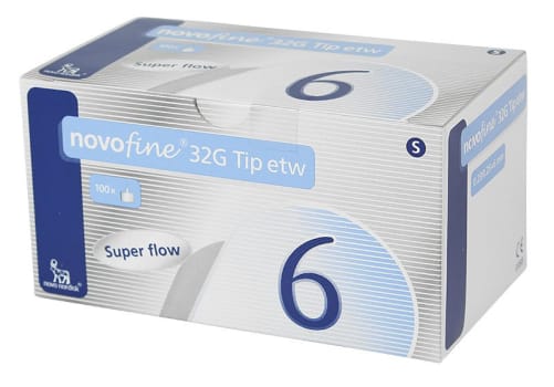 NovoFine, penkanyle, (32Gx1/4in), steril, 6 mm x 0,23/0,25 mm (32G)