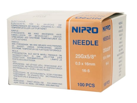 Nipro Flomax, kanyle, orange, steril, 25G x 5/8in, 0,5 mm x 16 mm