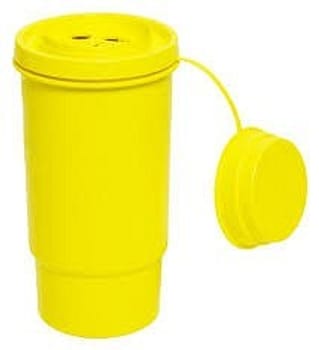 USON, kanylebeholder, gul, låg med kanyleaftræk UN godk., 500 ml