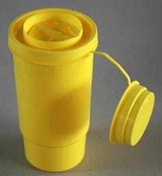 USON, kanylebeholder, gul, låg uden flap, høj model, 500 ml