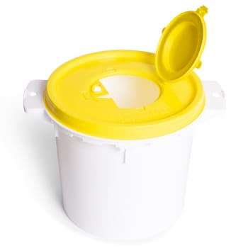 USON, kanylespand, gult hængsellåg, kanyleaftræk, UN, 5 l