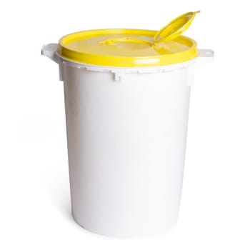 USON, hvid kanylebeh., gult hængsellåg med kanyleaftræk, 21 l