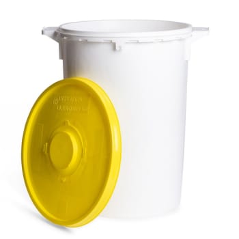 USON, hvid kanylebeh., gult hængsellåg med kanyleaftræk, 21 l