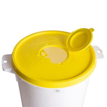 USON, hvid kanylebeh., gult hængsellåg med kanyleaftræk, 21 l