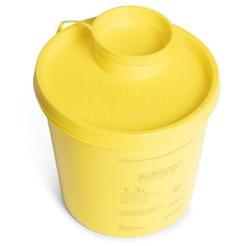 Klinion Easycare, kanylebeholder, gul, med kanyleaftræk UN godkendt, 1,3 l