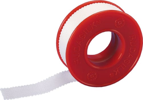 Rudasilk, fikseringstape, silketape, uden kantbeskytter, 2,5 cm x 9,14 m