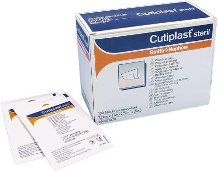 Cutiplast, plaster med kompres, hvid, steril, 5 cm x 7,2 cm