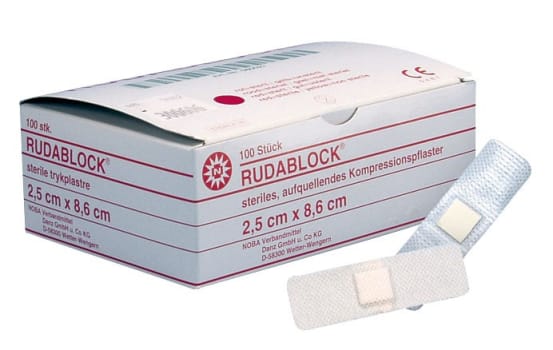 Rudablock, hæmostatisk plaster med special sårpude, steril, 2,5 cm x 8,6 cm