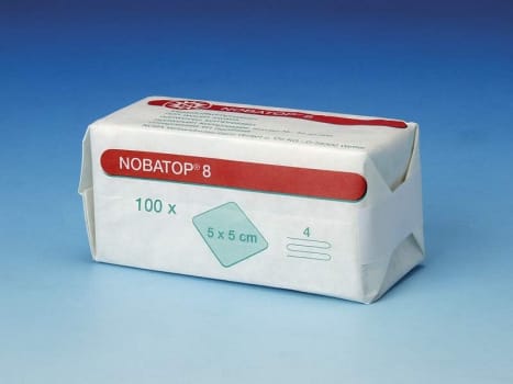 Nobatop, kompres, non woven, 4-lags, usteril, 5 cm x 5 cm