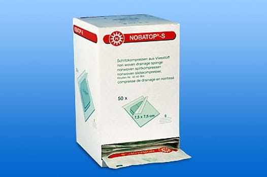 Nobatop-S slids/tracheal, kompres, non woven, 6 lag, brev a 2 stk., steril, 7,5 cm x 7,5 cm