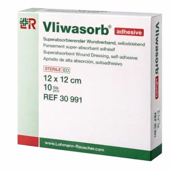 Vliwasorb, højabsorberende bandage med border, steril, 12 cm x 12 cm