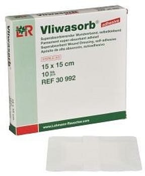 Vliwasorb, højabsorberende bandage med border, steril, 15 cm x 15 cm