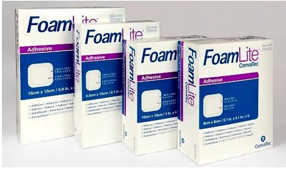 FoamLite ConvaTec, tynd skumbandage m/silikoneklæb og border, steril, 10 cm x 10 cm