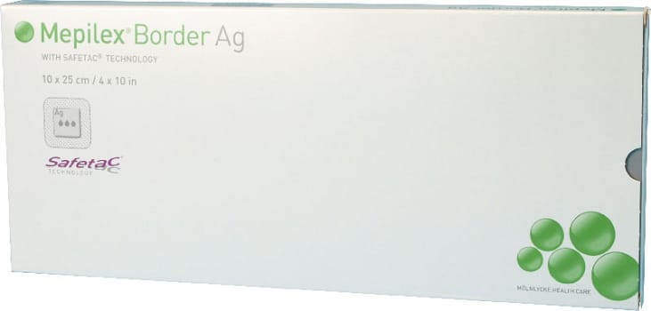 Mepilex Border Ag, border med sølv og silikone, steril, 10 cm x 25 cm