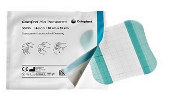 Comfeel Plus Transparent, tynd hydrocolloidbandage, steril, 10 cm x 10 cm