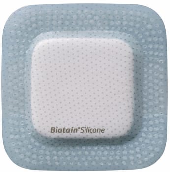 Biatain Silicone, border med silikone, steril, 7,5 cm x 7,5 cm, skumstr. 4,5 x 4,5 cm