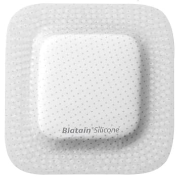 Biatain Silicone, border med silikone, steril, 7,5 cm x 7,5 cm, skumstr. 4,5 x 4,5 cm