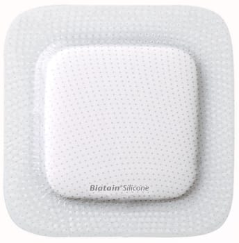 Biatain Silicone, border med silikone, steril, 12,5 cm x 12,5 cm, skumstr. 8,5 x 8,5 cm