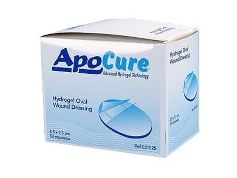 Apocure, Hydrogelbandage m. hæftekant, oval, steril, 4,5 cm x 7,5 cm
