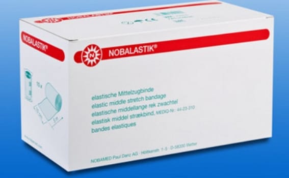 Nobalastik, middelstræksbind, hvid, enkeltvis pakket, 12 cm x 5 m