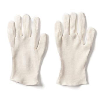 Bomuldshandske, universal damestr., ubleget, tyk.