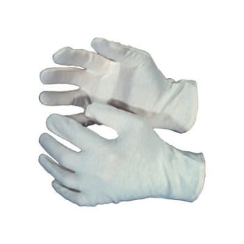 Bomuldshandske, strålesyet, hvid, str 10