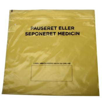 Mediq, gul lynlåspose til seponeret/pauseret medicin, 30 cm x 26 cm